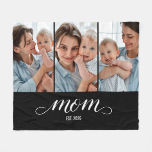 Mum Established Elegant Script Black 3 Photo Fleece Blanket