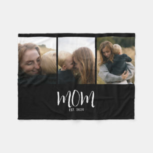 Mum Established Elegant Script Black 3 Photo Fleece Blanket
