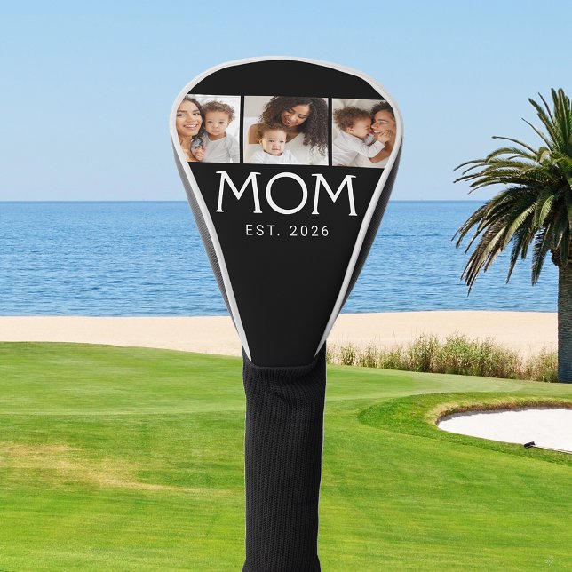 Mum Established Elegant Script Black 3 Photo Golf Head Cover (Creator Uploaded)