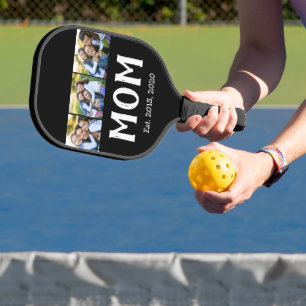 Mum Established Elegant Script Black 3 Photo Pickleball Paddle
