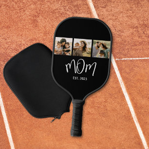 Mum Established Elegant Script Black 3 Photo Pickleball Paddle