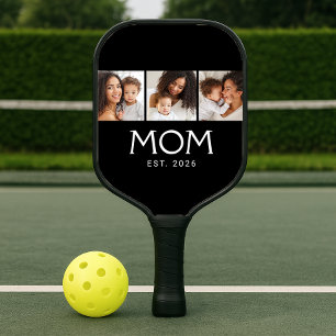 Mum Established Elegant Script Black 3 Photo Pickleball Paddle