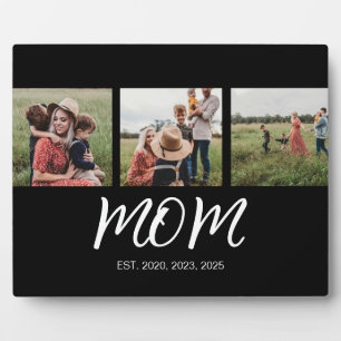 Mum Established Elegant Script Black 3 Photo Plaque