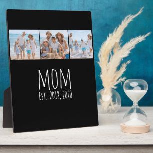 Mum Established Elegant Script Black 3 Photo Plaque