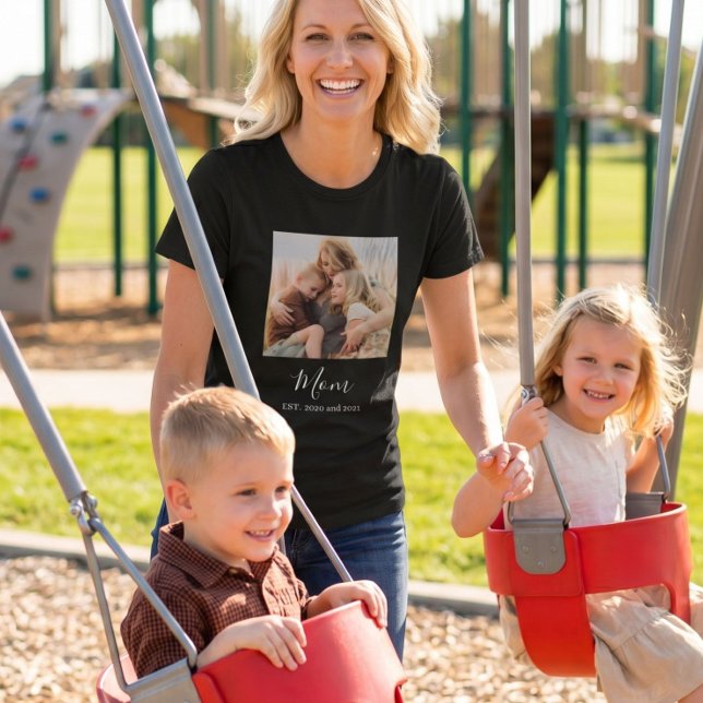 Mum Established Elegant Script Photo T-Shirt (Creator Uploaded)