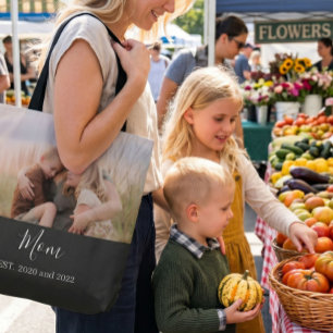 Mum Established Elegant Script Photo Tote Bag