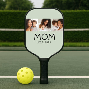 Mum Established Elegant Script Sage Green 3 Photo Pickleball Paddle