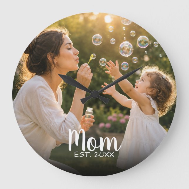 Mum Established Family Photo Memory Large Clock (Front)