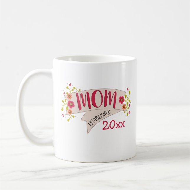 Mum Established Floral Banner Coffee Mug (Left)
