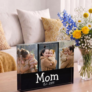 Mum Established Fun Bold Text 3 Photo Black Block