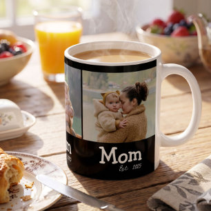 Mum Established Fun Bold Text 3 Photo Black Coffee Mug