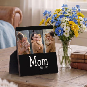 Mum Established Fun Bold Text 3 Photo Black Plaque