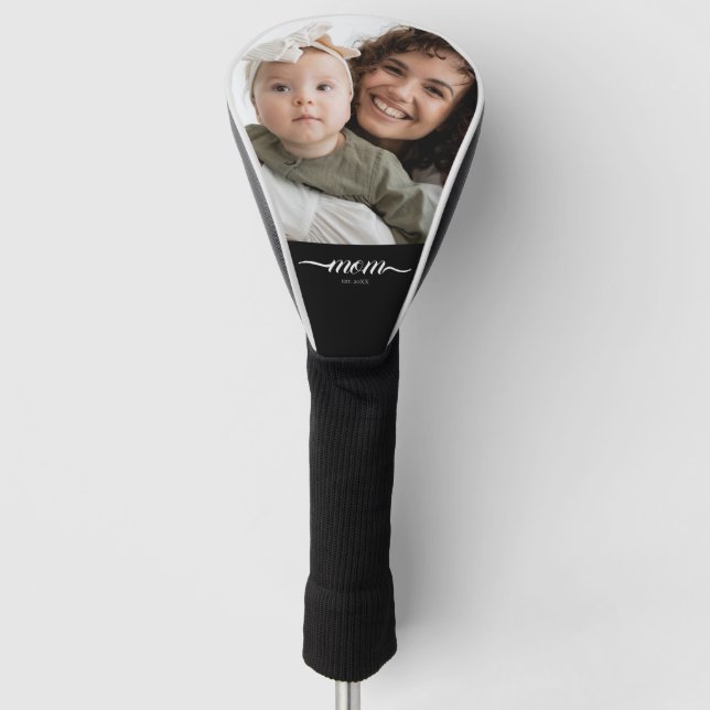 Mum Established Fun Script Photo Custom Golf Head Cover (Front)