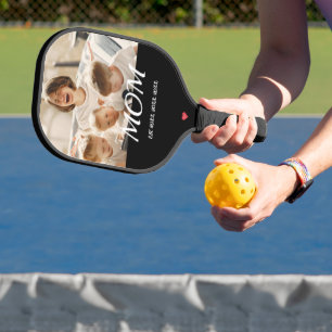 Mum Established Fun Script Photo Heart Pickleball Paddle