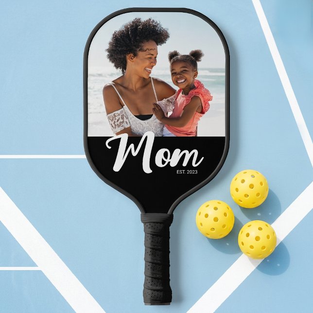 Mum Established Fun Script Photo Pickleball Paddle (Mom Established Fun Script Photo Pickleball Paddle)
