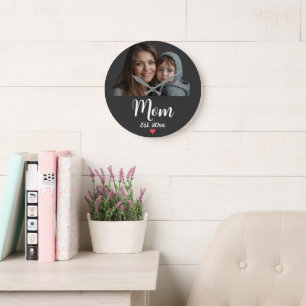 Mum Established Heart Modern Script Clock