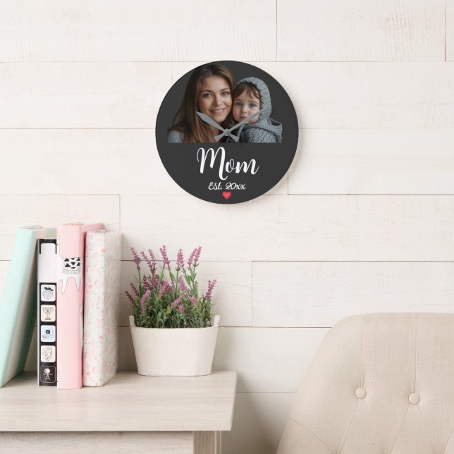 Mum Established Heart Modern Script Clock (Reading Room)