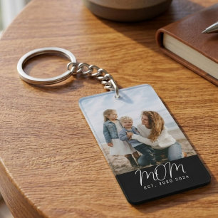 Mum Established Keepsake Modern Script Photo Gift Key Ring
