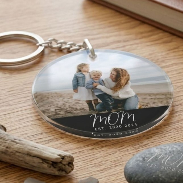 Mum Established Keepsake Modern Script Photo Gift Key Ring (Creator Uploaded)