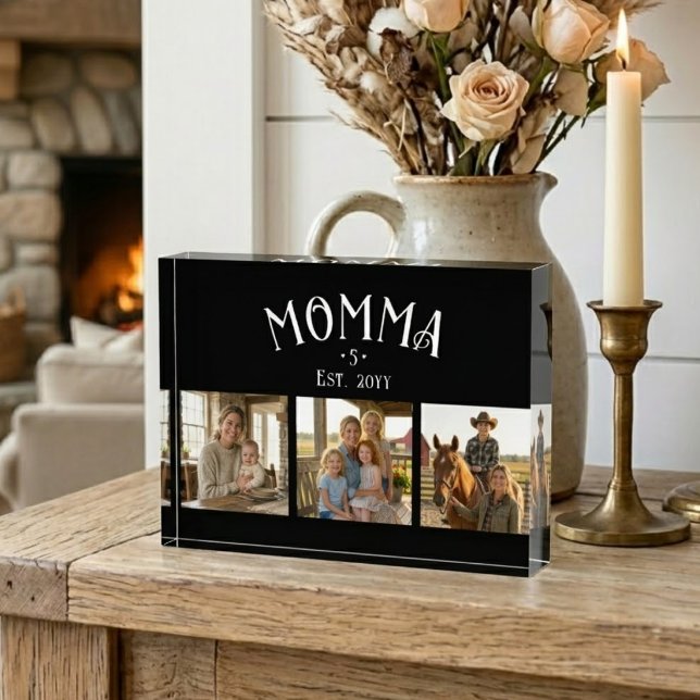 Mum Established Kid Count Chic Black 3 Photo Block (Creator Uploaded)