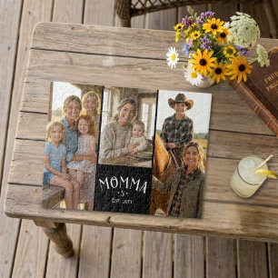 Mum Established Kid Count Chic Black 3 Photo Jigsaw Puzzle