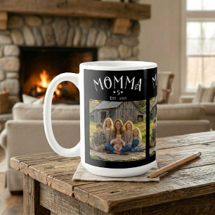 Mum Established Kids Count Chic Black 3 Photo Coffee Mug