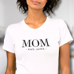 Mum Established Minimalist Mother T-Shirt<br><div class="desc">Simple mum Personalised Shirt. Celebrate motherhood with this minimalist design featuring the word “mum” in lowercase serif font across the front for a warm and classic look. At the bottom right, a matching serif “est. year” adds a timeless touch—perfect for a mum-to-be, a new mother, or to celebrate mum any...</div>