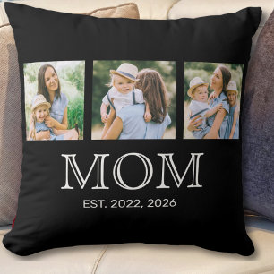 Mum Established Modern 3 Photo Black Cushion