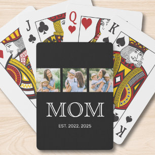 Mum Established Modern 3 Photo Black Playing Cards