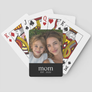 Mum Established Modern Black Photo Playing Cards