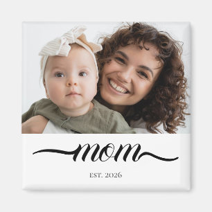 Mum Established Modern Black Script Photo Elegant Magnet