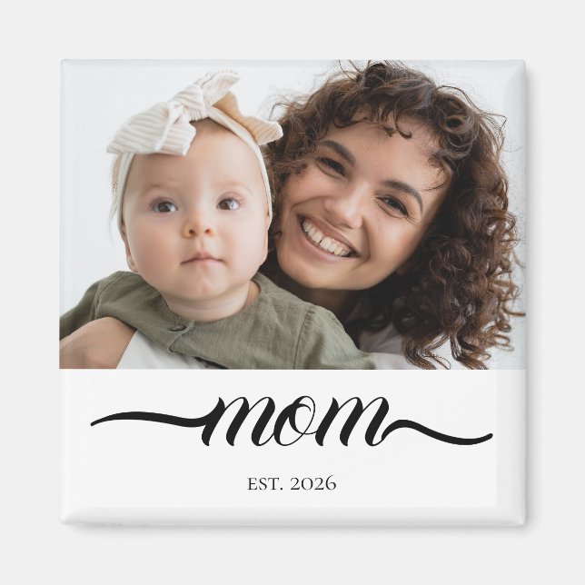 Mum Established Modern Black Script Photo Elegant  Magnet (Front)
