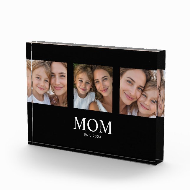 Mum Established Modern Bold Script Black 3 Photo Block (Right)