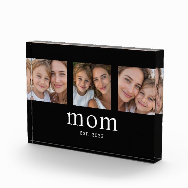 Mum Established Modern Bold Script Black 3 Photo Block (Right)