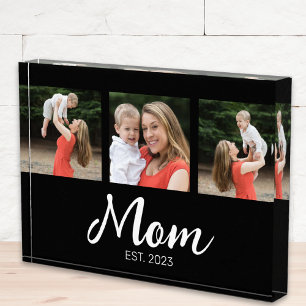 Mum Established Modern Bold Script Black 3 Photo Block