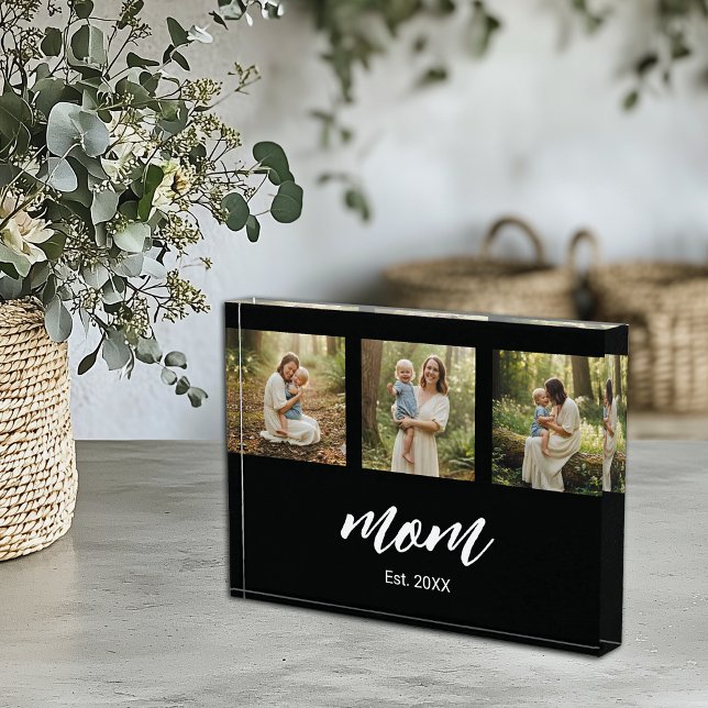 Mum Established Modern Bold Script Black 3 Photo Block (Creator Uploaded)