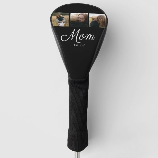 Mum Established Modern Bold Script Black 3 Photo Golf Head Cover (Front)