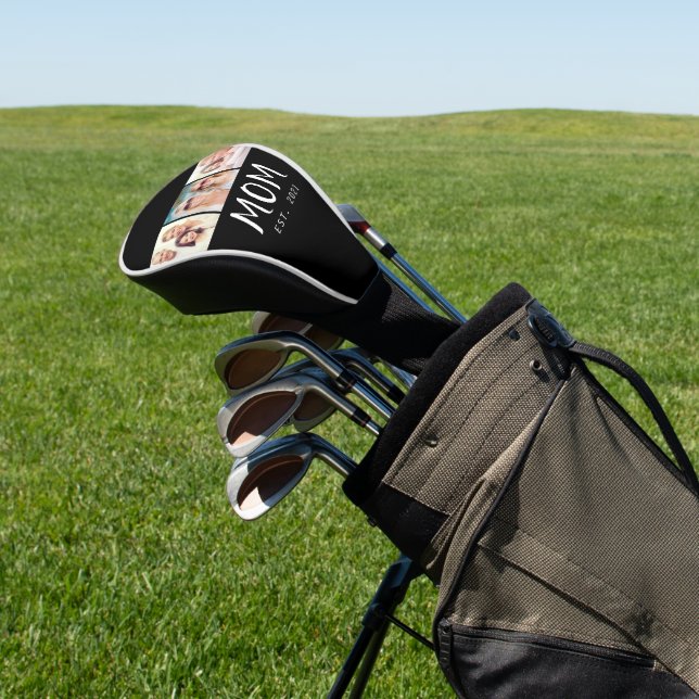 Mum Established Modern Bold Script Black 3 Photo Golf Head Cover (In Situ)