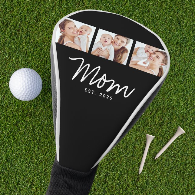 Mum Established Modern Bold Script Black 3 Photo Golf Head Cover (Creator Uploaded)