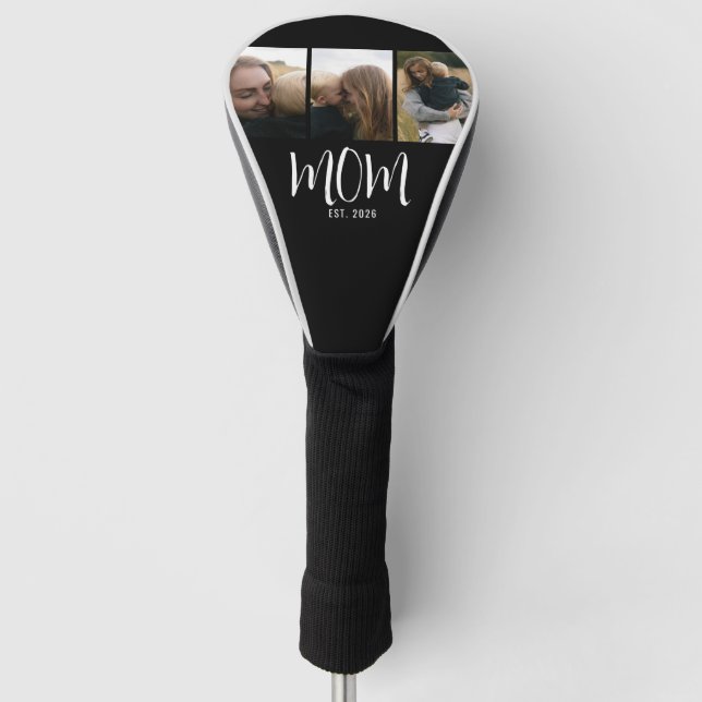 Mum Established Modern Bold Script Black 3 Photo Golf Head Cover (Front)