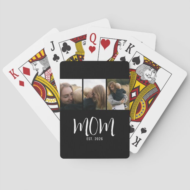 Mum Established Modern Bold Script Black 3 Photo P Playing Cards (Back)