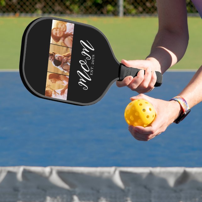 Mum Established Modern Bold Script Black 3 Photo Pickleball Paddle (Insitu)