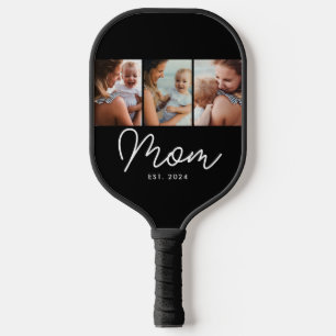 Mum Established Modern Bold Script Black 3 Photo Pickleball Paddle