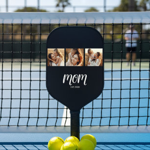 Mum Established Modern Bold Script Black 3 Photo Pickleball Paddle