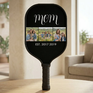 Mum Established Modern Bold Script Black 3 Photo Pickleball Paddle