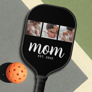 Mum Established Modern Bold Script Black 3 Photo Pickleball Paddle