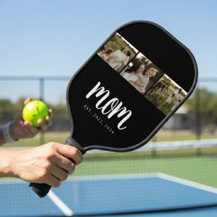 Mum Established Modern Bold Script Black 3 Photo Pickleball Paddle