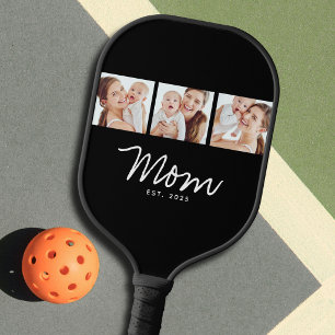 Mum Established Modern Bold Script Black 3 Photo Pickleball Paddle