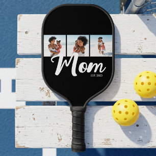 Mum Established Modern Bold Script Black 3 Photo Pickleball Paddle