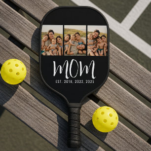 Mum Established Modern Bold Script Black 3 Photo Pickleball Paddle